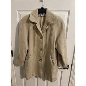 Vintage Womens Winter Time Herman Kay Wool Tan Cream Coat Pockets Size 10